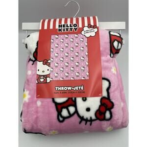 NEW Hello Kitty Pink Plush Throw Blanket 46"x60" Daisies